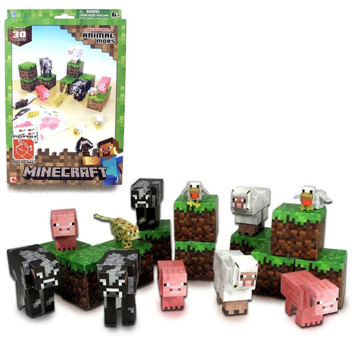 Minecraft Animal Mobs Paper Craft 30pçs Blocos Montar Papel